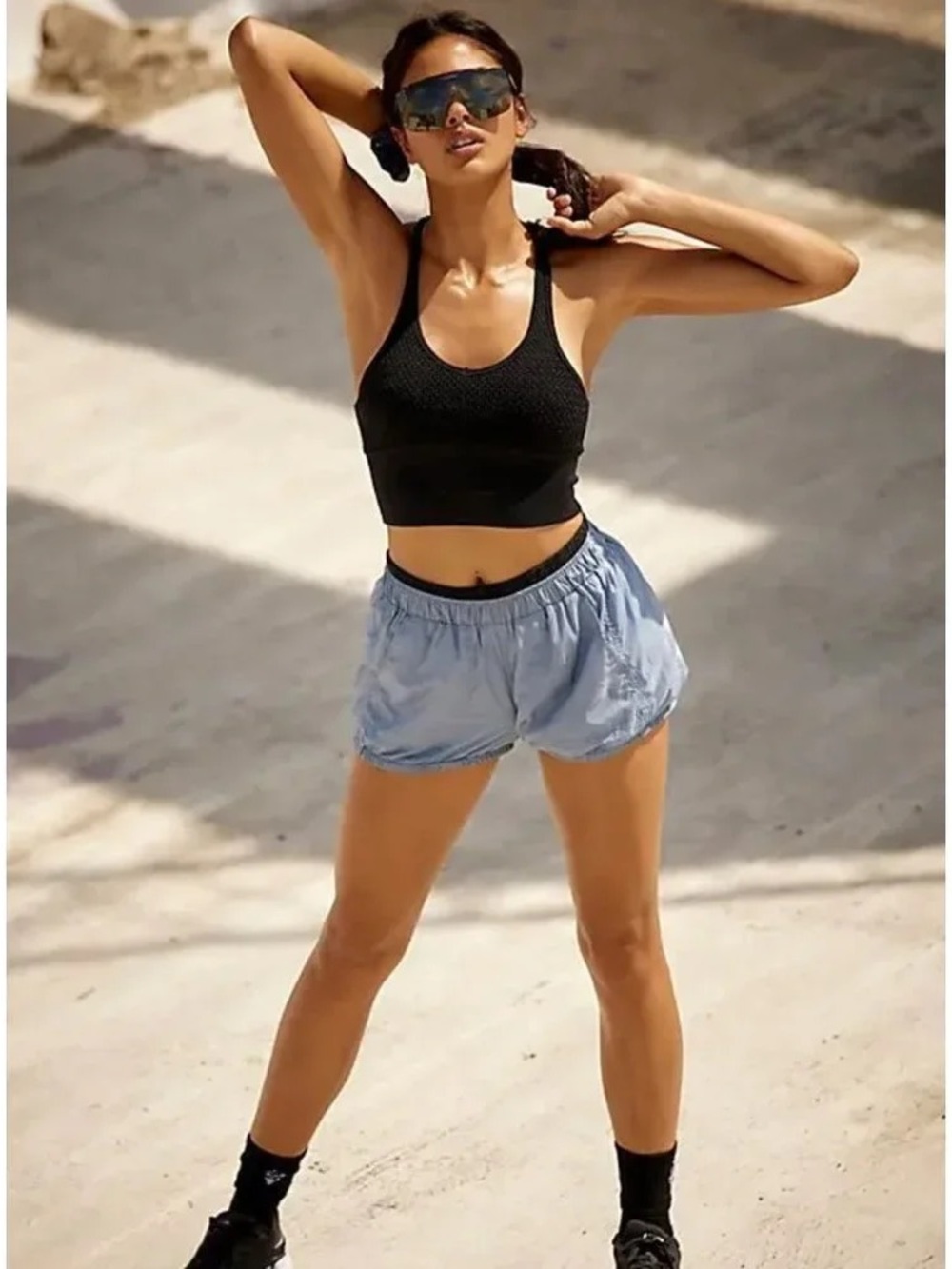 Free People Movement Sunshine Bubble Hem Shorts Blue Small